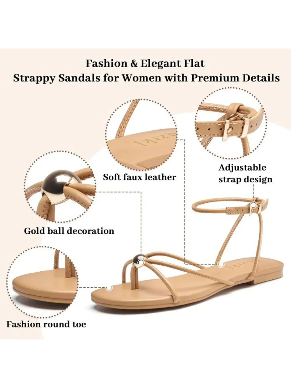 Comfortable Strappy Flat Sandals for Women - Open Toe Ankle Strap Summer Shoes